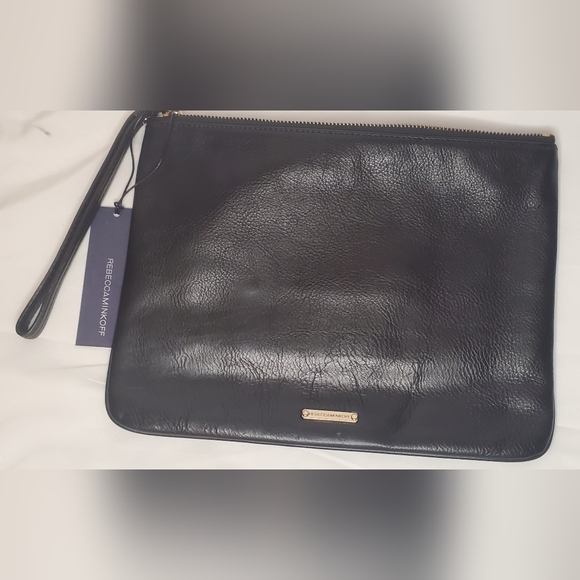 REBECCA MINKOFF-Clutch&Wristlet"LOVE"  leather black and pearls studs Bag - Picture 3 of 14